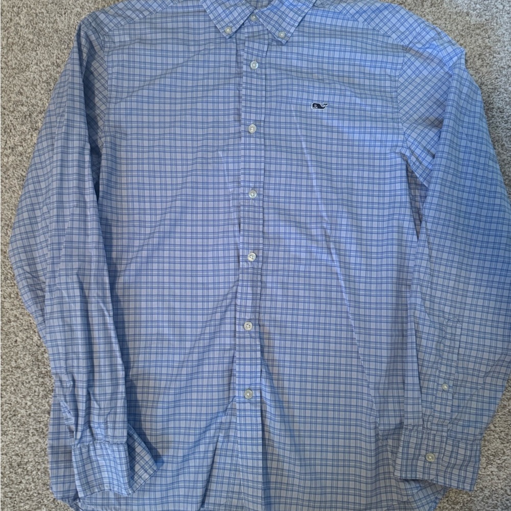 Vineyard Vines Light Blue Plaid Button Down Performance Classic Shirt